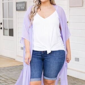 Chic Soul Lavender Sheer Kimono Duster Cardigan Plus Size One Size Open Front